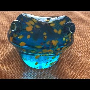 Glass Art Frog Blue with yellow specs
